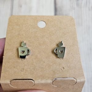 NWT Tiny Silvertone Coffee Mug Stud Earrings